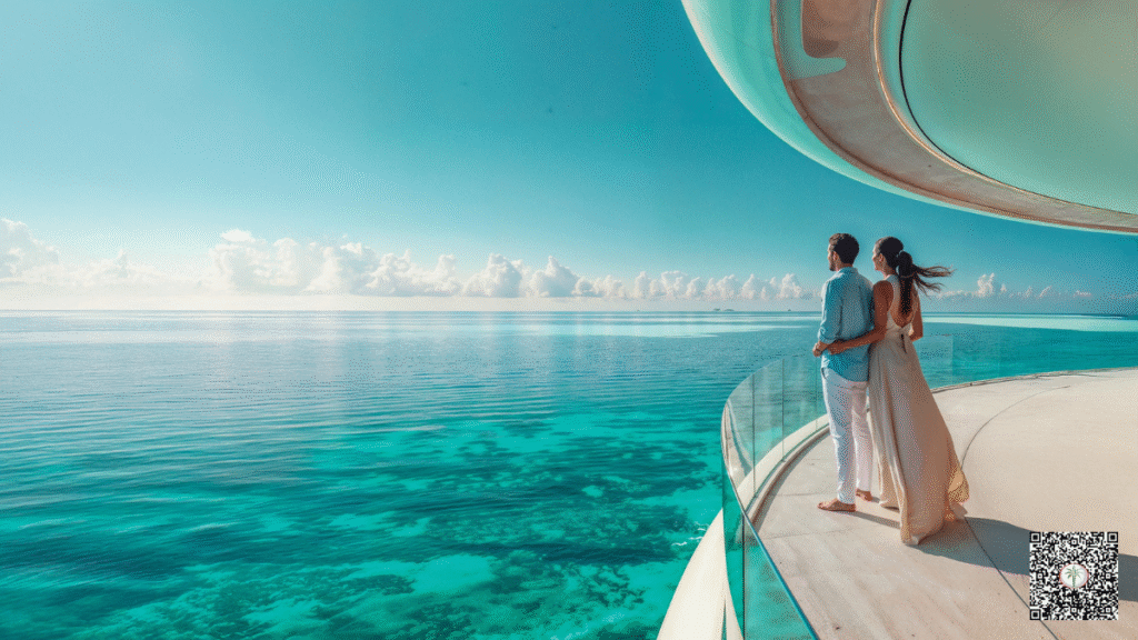 Dubai real estate trends Dubai is dominating the global real estate landscape in 2025, Luxurious corridor with soft lighting and a glass-walled aquarium at Breez Residences.