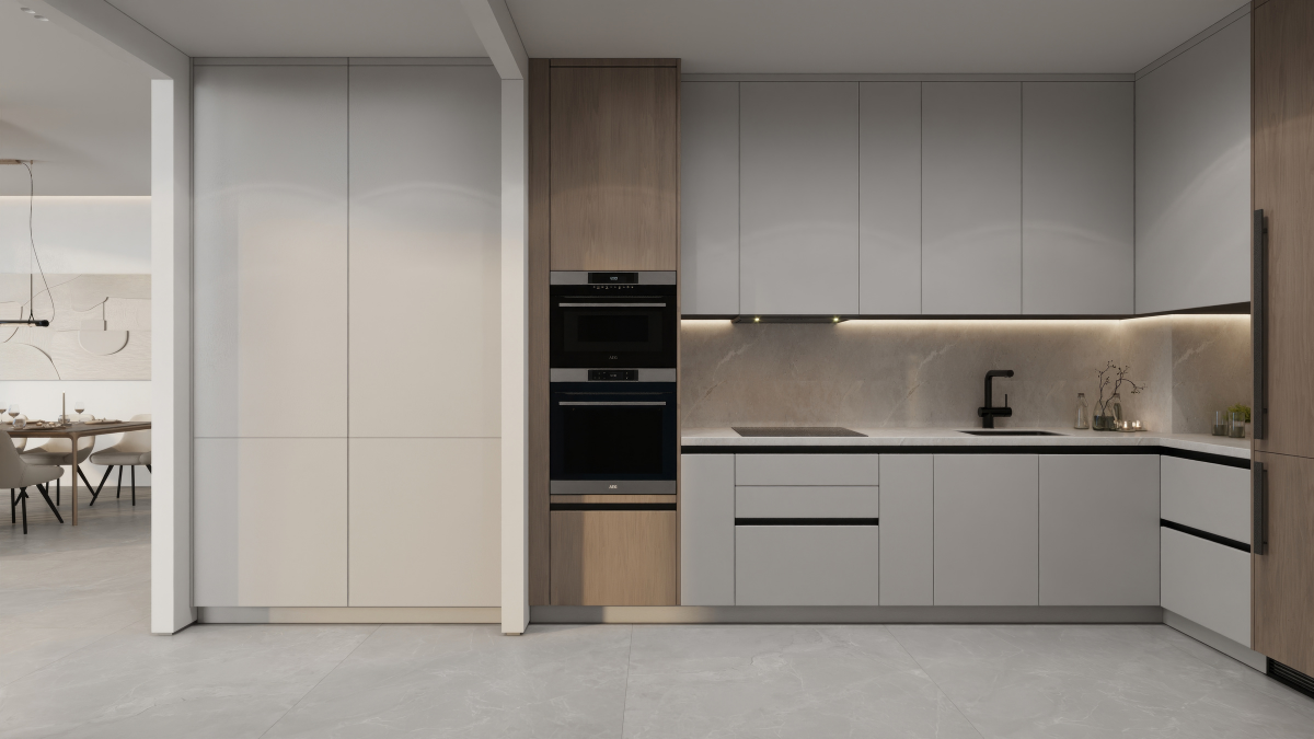 مطبخ حديث بتصميم أوروبي وتشطيبات فاخرة — Modern European-style kitchen with premium finishes