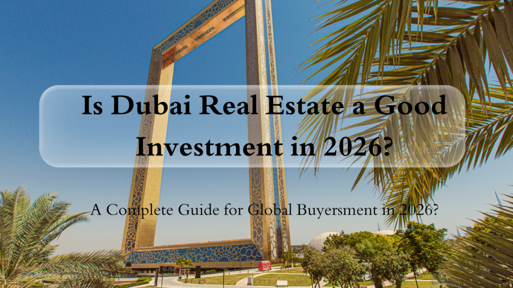 Dubai real estate 2026 investment outlook showing Dubai skyline, luxury property model, and growth indicators for global investors.